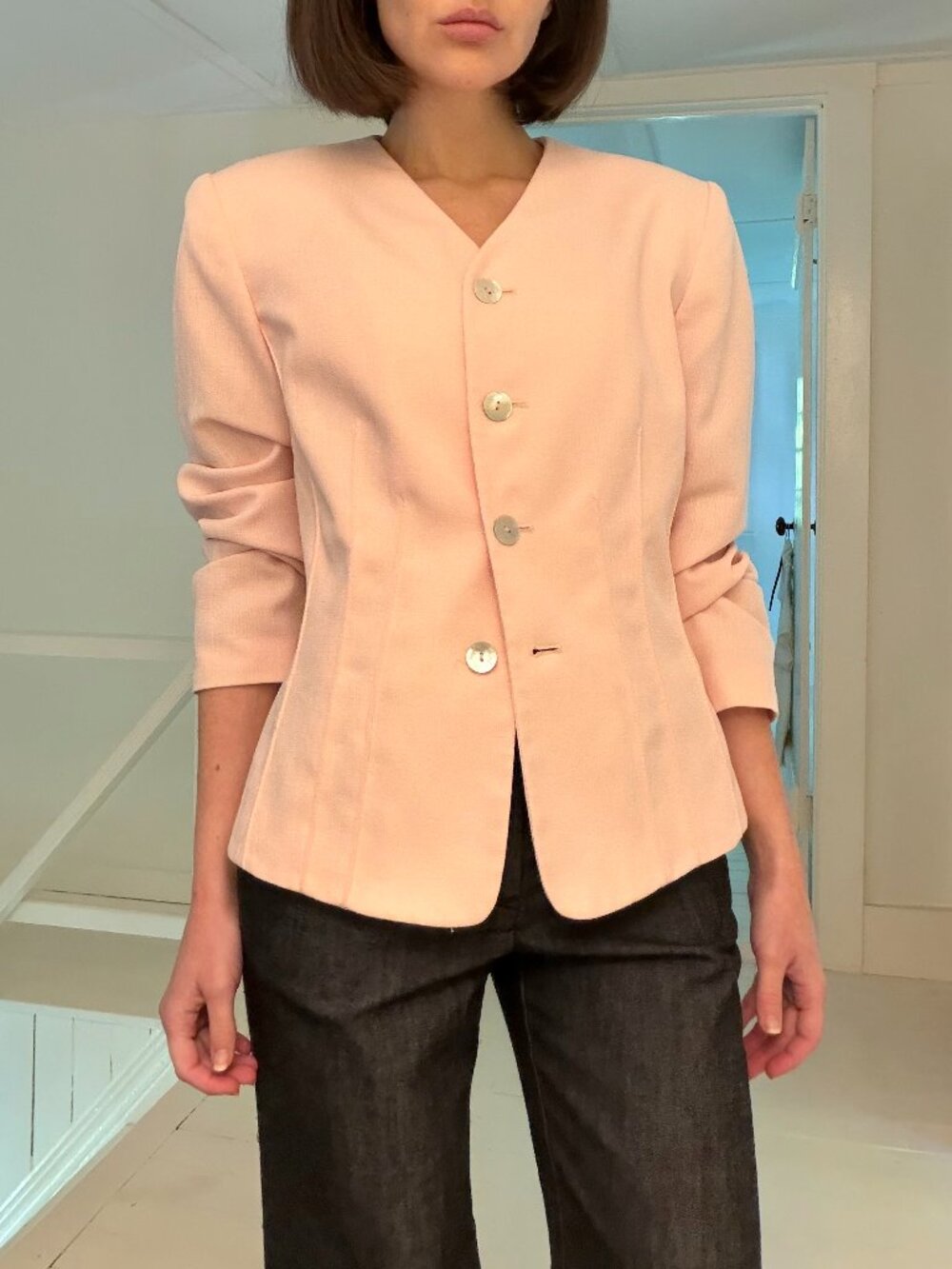 Kasper for ASL Vintage 90s Collarless Pintuck Blazer Jacket Pink Size 8